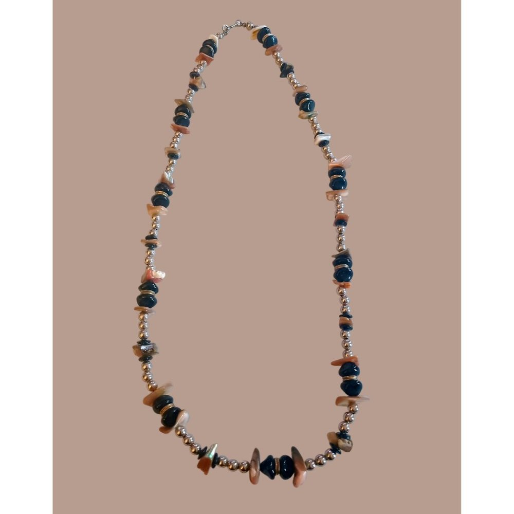 Dauplaise Vintage Silver Bead Natural Stone 30.5" Necklace
